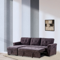 New Calm Trenton Sectional Sofa with Pullout Bed Grey In Sale