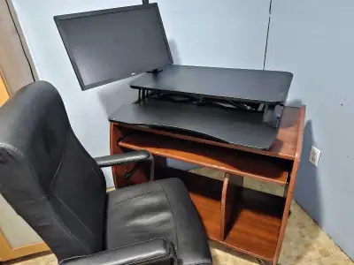 Gaming or Office Desk with Chair and Monitor with Riser, View more