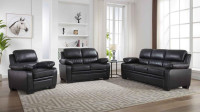 NEW EXECUTIVE BLACK LEATHER SOFA, LOVESEAT & CHAIR.FREE DELIVERY