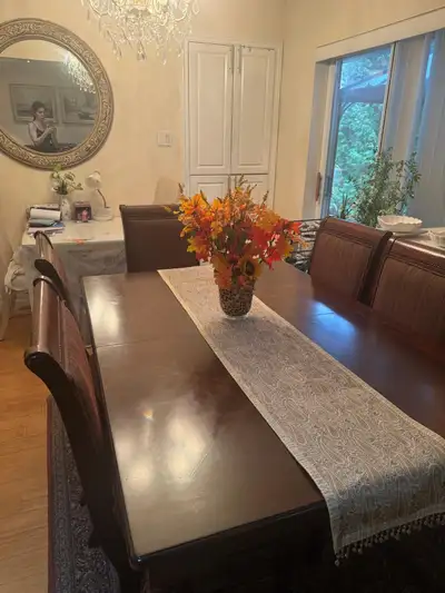 Dining Table Set with 6 Chairs and Extension Leaf, View more