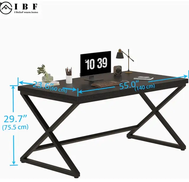 Black Modern Desk Wood Metal Workstation Black Oak, 55" in Desks in City of Toronto - Image 4