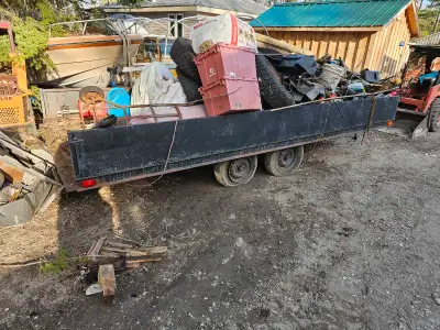 Home made 7x 15' atv/snowmobile trailer with removable sides. Needs tires and brakes wired. Contents...
