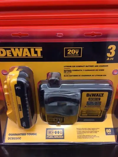 Brand new *** DeWalt 20V/3Ah Battery/Charger Model # DCB230C Includes: 3AH Lithium-Ion battery Charg...