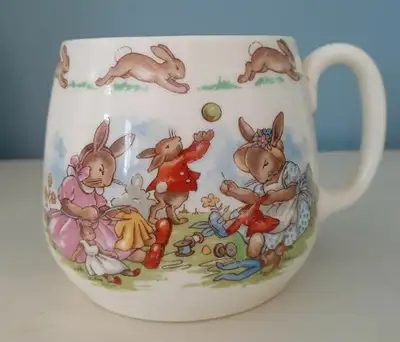 Royal Doulton Bunnykins Sewing doll clothes scene Albion mug, View more