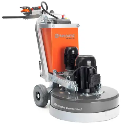 Husqvarna floor grinder, vacuum and enclosed trailer, View more