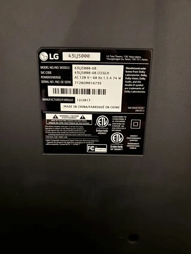 LG 43" HDTV LED 43LJ5000 TV 1080p in TVs in City of Toronto - Image 3