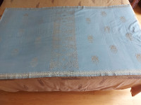 Beautiful fabric piece: light blue with metallic embroidery