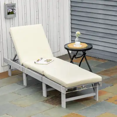 Wooden Folding Chaise Lounge, Outdoor Chaise Lounge Chair, Garden Reclining Tanning Chair with 4 Adj...
