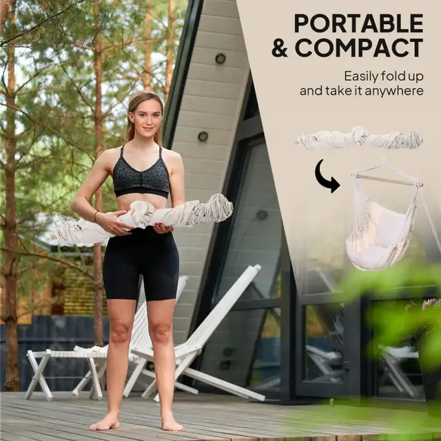 Hammock Chair Swing Hanging Macrame Chair Cotton w/ Two Soft in Chairs & Recliners in Markham / York Region - Image 8