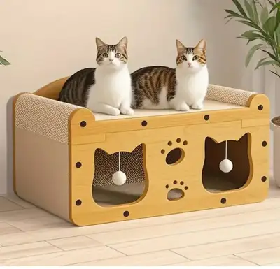 2-in-1 Double-Layer Cat Scratcher & Cozy Bed, View more