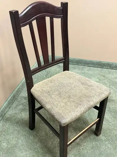 Selling used solid wood restaurant dining chairs with upholstered seats. They have some cosmetic scu...