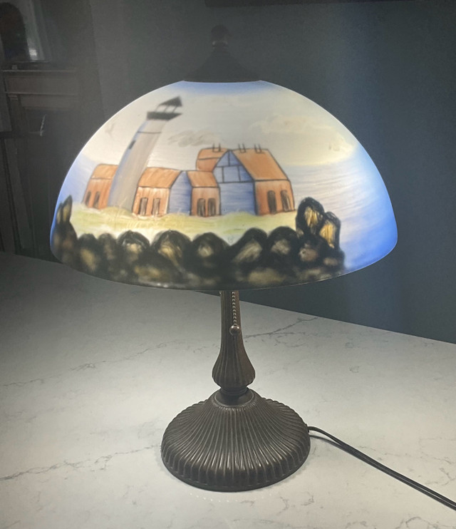 Vintage,Lighthouse, Reverse Painted Glass Lamp Shade Table Lamp  in Indoor Lighting & Fans in Owen Sound - Image 2