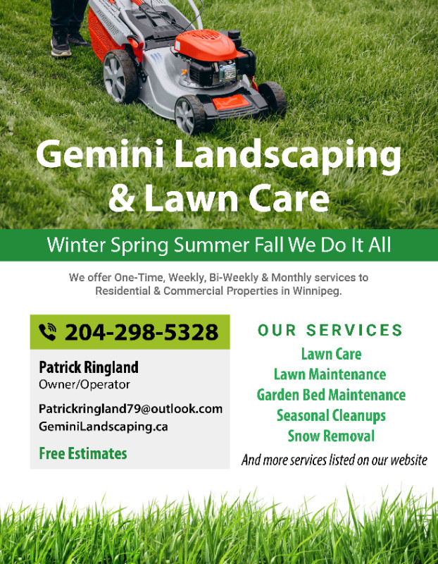 Gemini Landscaping in Lawn, Tree Maintenance & Eavestrough in Winnipeg