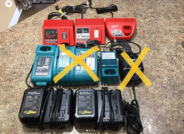 Lot of battery tool chargers:YardWorks, Milwaukee & Makita.63871131923457120
