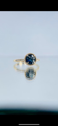Custom gold diamond and sapphire ring
