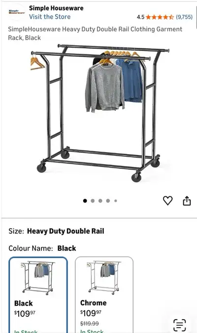 Heavy duty double rail clothing rack, View more