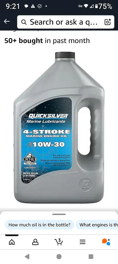 Synthetic Outboard motor oil for 4 stroke motors. Unopened container. This sells for $62 on Amazon