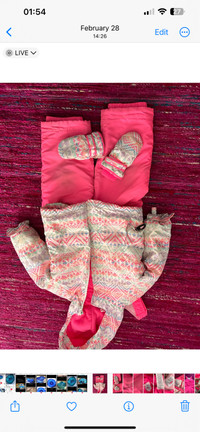 Lot: Girl snow jacket , 2xpants, mittens 3T hot Pink dominant