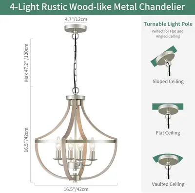 Avzkcy Modern Chandelier, 4-Light Vintage Hanging Light Fixtures, View more