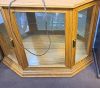 Oak small beautiful light up display cabinet $150