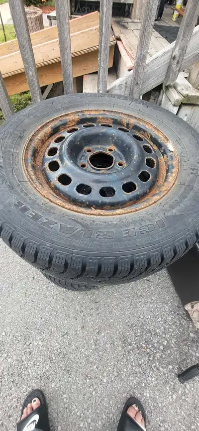I'm selling a set of used car tires, size 205/70R15. These FireBlazer WST tires are studdable, steel...