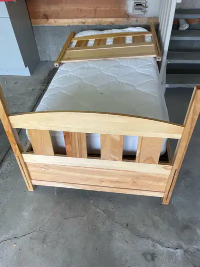 Twin pine bed and mattress, View more