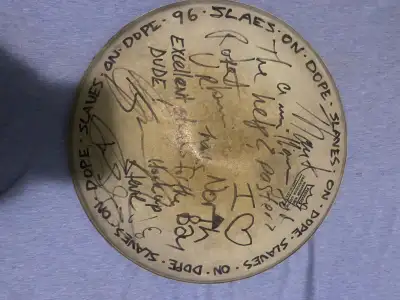 One of a kind Slaves on Dope signed drum head, View more