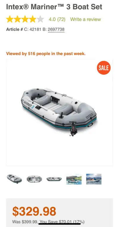 Intex mariner 3 inflatable boat Bought 3 years ago , only used a handful of times. No punctures - ho...
