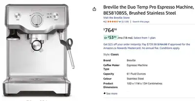 Breville BES810 Duo Temp Pro espresso machine, LIKE NEW+EXTRAS, View more