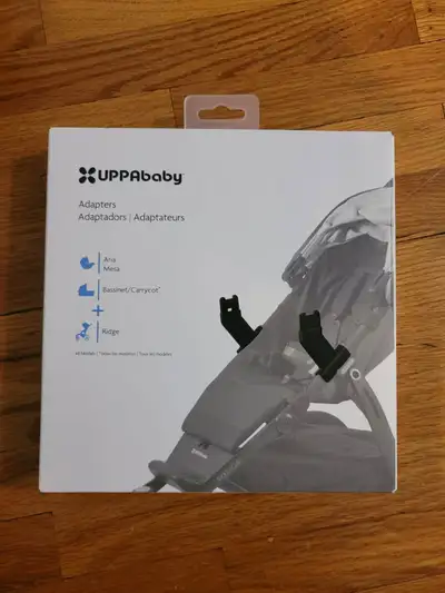UPPAbaby adapters for the Ridge stroller + Aria car seat, Mesa car seat, and bassinet. Smoke-free ho...