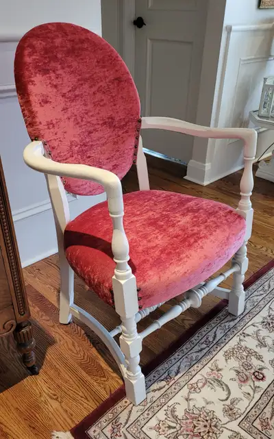 Vintage Reupholstered Pink & White Occasional Chair, View more