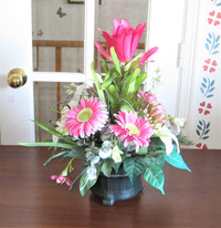 Silk flower Arrangement In Black Ceramic 3-Leg Pot