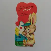 BUNNY TYPING on SOAP BOX TYPEWRITER VINTAGE VALENTINE CARD