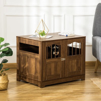 29.5" Wooden Dog Cage with Windows, End Table Furniture Style, M