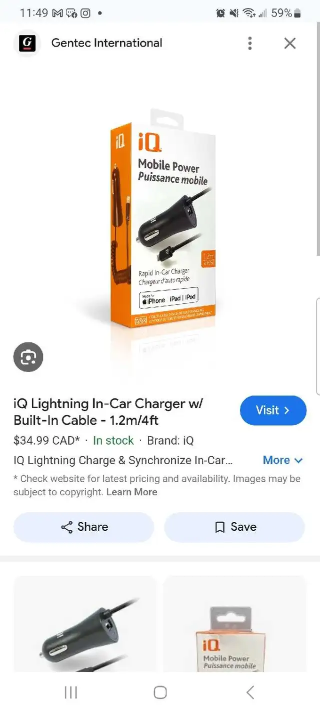 iPhone Rapid In-Car Charger ** New** in Cell Phones in City of Montréal - Image 3