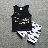 Baby Shark Black & White Sleeveless Tank & Shorts Outfit