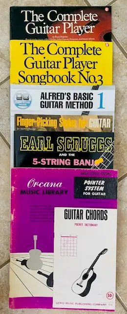 A great selection of beginner guitar books ( and one for the banjo).