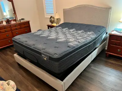 QUEST 2.5 QUEEN ADJUSTABLE BASE, COVE QUEEN HEADBOARD/SIDEBOARDS/FOOTBOARD AND SERTA BACK LOGIC 3.0...