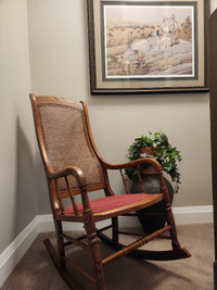 Vintage Oak Cane Back Rocking Chair