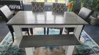 Solid wood Dining Table with Bench and 4 chairs