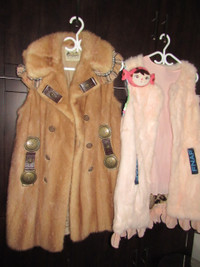 Rare mink fur -30C coat vest L/ Pink rabbit fur vest M
