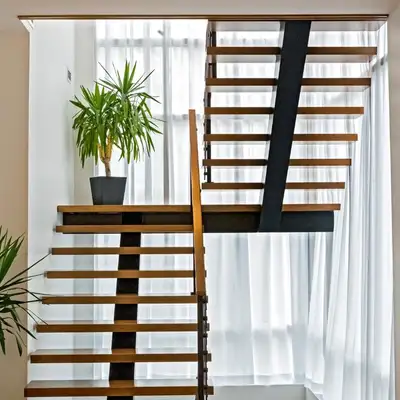 Our company Manufacture and Install : Both sides closed stringer staircase, One side open stringer s...