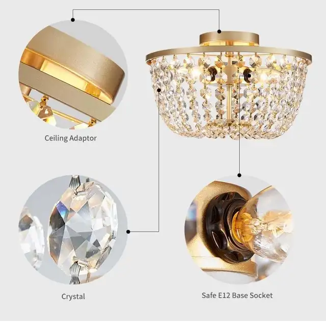 Crystal Chandelier Flushmount CeilingLight Modern H 8.4" x in Indoor Lighting & Fans in Markham / York Region - Image 8