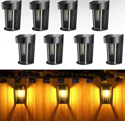 8 Pack Solar Fence Lights Outdoor LED Waterproof Auto On/Off Wall Lamps