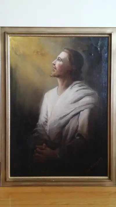 Gorgeous antique Jesus Christ In Reflective Pose oil painting., View more