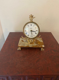 Vintage Ritz winding alarm clock with cherub and marble base,