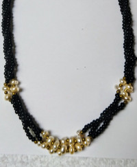 Vintage Necklace, triple strand Black beads/pearls
