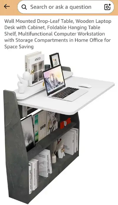 Wall Mounted Drop-Leaf Desk with Storage, View more