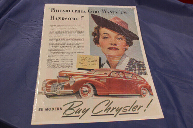 1939 Chrysler Royal 4- Door  Sedan Philadelphia Original Ad in Arts & Collectibles in Calgary