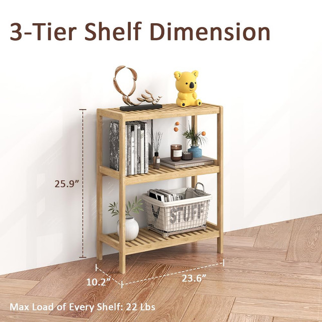 HLXZN 3-Tier Bamboo Freestanding Shelf Unit in Hutches & Display Cabinets in City of Toronto - Image 2